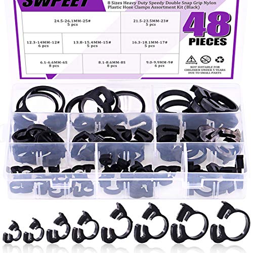 Swpeet 48Pcs 8-Größen Heavy Duty Black Double Snap Grip Nylon Schlauchschellen Sortiment Kit Perfekt für sicheren Griff Automotive, Elektrik, Marine, Medizin, Landwirtschaft Swpeet 48Pcs 8-Größen Heavy Duty Black Double Snap Grip Nylon Schlauchschellen Sortiment Kit Perfekt für sicheren Griff Automotive, Elektrik, Marine, Medizin, Landwirtschaft von Swpeet