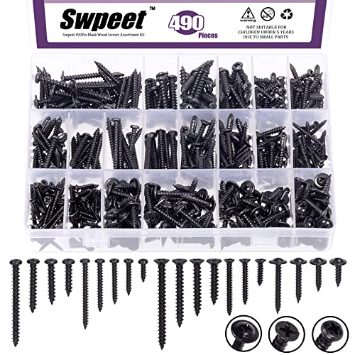 Swpeet 490Pcs #4# 6# 8 verzinkt Stahl Holz Schrauben Sortiment Kit, selbstbohrende Schrauben Trockenbau Scews Holz Schrauben, flache Kopf Phillips Schrauben von Swpeet