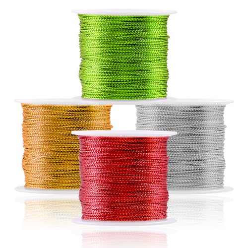 Swpeet 4Pcs 4 Farben 0.7mm 110 Yards Metallic Elastic Cords, Metallic Stretch Elastic Cords Band für Handwerksgeschenk Verpackung Weihnachtsschmuck Herstellung Swpeet 4Pcs 4 Farben 0.7mm 110 Yards Metallic Elastic Cords, Metallic Stretch Elastic Cords Band für Handwerksgeschenk Verpackung Weihnachtsschmuck Herstellung von Swpeet