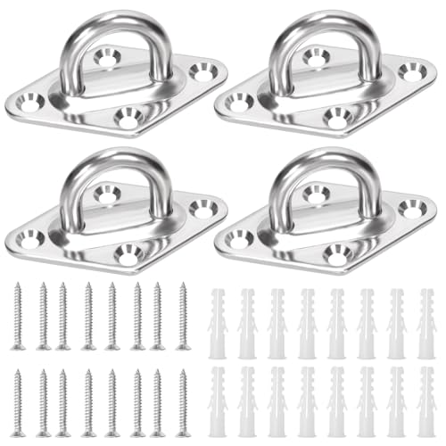 Swpeet 4Pcs M8 304 Stainless Steel Silver Rhombus Pad Eye Plate Hook with Screws and Plastic Anchors Assortment Kit, Marine Hardware Hooks Ceiling U Hook Staple Ring Hook for Securing Hanging von Swpeet