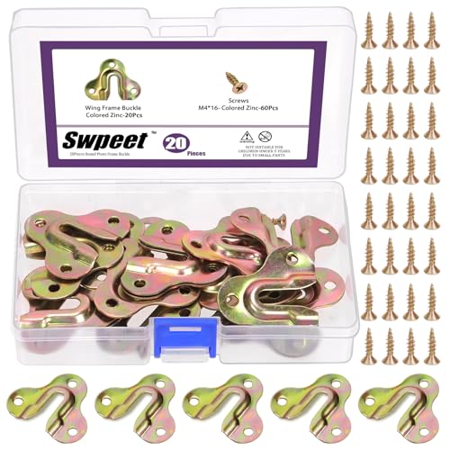 Swpeet 50MM/2Inch Pieces Single Keyhole Picture Hanger with 80 Pieces Screws Metal Keyhole Frame Hangers Keyhole Hanging Fasteners Brackets for Picture Frame Cabinet (Zinc, Butterfly Keyhole Hanger) von Swpeet