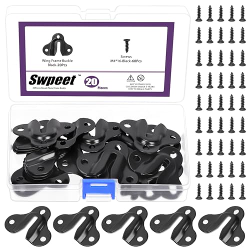 Swpeet 50MM/2Inch Single Keyhole Picture Hanger with 80 Pieces Screws Metal Keyhole Frame Hangers Keyhole Hanging Fasteners Brackets for Mirror Picture Frame Cabinet (Black, Butterfly Keyhole Hanger) von Swpeet