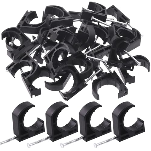 Swpeet 50Pcs Black Half Clamp J-Hook mit Nagel Sortiment Kit, Kunststoff Small J Clamps Half Clamp Fixture, Kabel Tacks Pex Hangers Ideal für 1" PEX Rohr Rohr Unterstützung von Swpeet