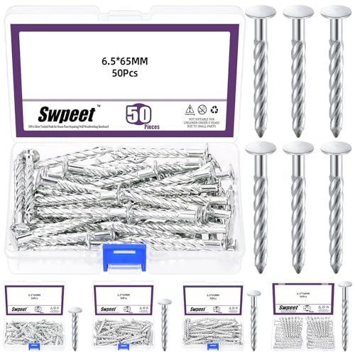 Swpeet 50pcs 6,5 x 65mm verzinkte Gewinde Twist Nagel Kit, Beton Wand Nagel 304 Edelstahl Zement Nägel verzinkte Feste Nägel für Holzbearbeitung Swpeet 50pcs 6,5 x 65mm verzinkte Gewinde Twist Nagel Kit, Beton Wand Nagel 304 Edelstahl Zement Nägel verzinkte Feste Nägel für Holzbearbeitung von Swpeet