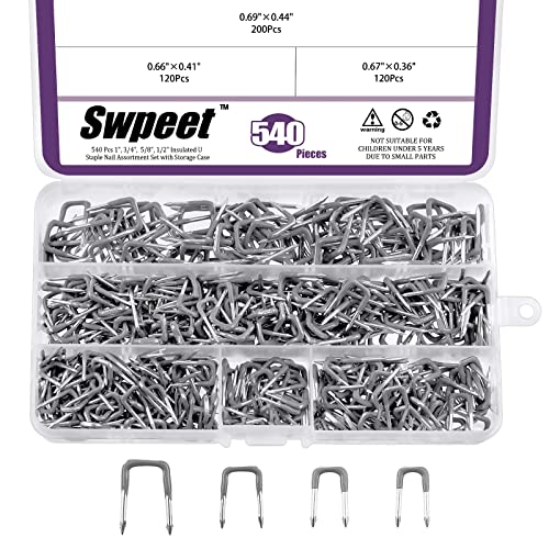 Swpeet 540 Stück 5 Größen 0,9 cm, 1,0 cm, 1,1 cm, 1,4 cm, isolierte U-Heftklammern, verschiedene Größen, Metallkabelklammern, perfekt für Holzbefestigung, Drähte, Kabel von Swpeet