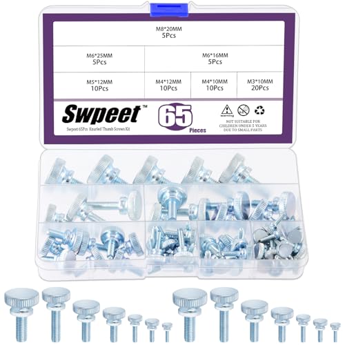 Swpeet 65Pcs 7 Größe M3 M4 M5 M6 M8 Zink überzogene geknöpfte Daumenschrauben Sortiment Kit, flacher geknöpfter Kopf voll gewindete Daumenschrauben Schrauben Befestigung, geknöpfte Daumenschraube Swpeet 65Pcs 7 Größe M3 M4 M5 M6 M8 Zink überzogene geknöpfte Daumenschrauben Sortiment Kit, flacher geknöpfter Kopf voll gewindete Daumenschrauben Schrauben Befestigung, geknöpfte Daumenschraube von Swpeet