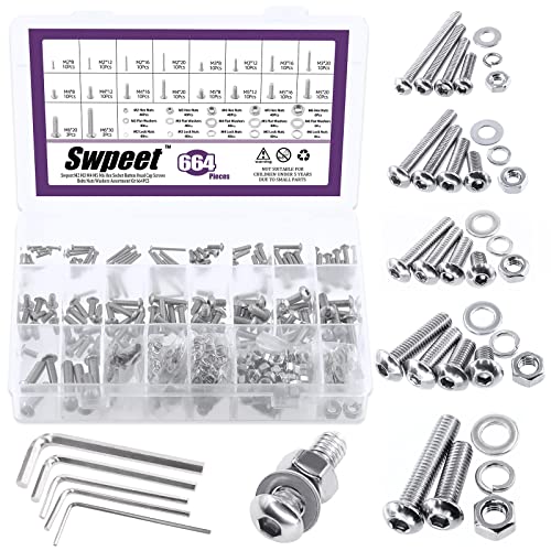 Swpeet 664 Stück M2 M3 M4 M5 M6 metrisch 304 Edelstahl Innensechskant Kopf Schrauben Muttern und Sechskantmuttern mit flachen Unterlegscheiben und Split Lock Unterlegscheiben Sortiment Kit Swpeet 664 Stück M2 M3 M4 M5 M6 metrisch 304 Edelstahl Innensechskant Kopf Schrauben Muttern und Sechskantmuttern mit flachen Unterlegscheiben und Split Lock Unterlegscheiben Sortiment Kit von Swpeet