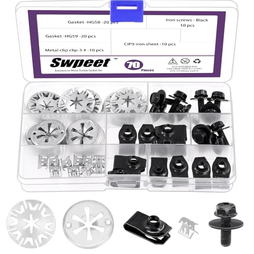 Swpeet 70Pcs Auspuff Hitzeschild Clips Metall Locking Star Unterlegscheiben mit Auto Auto U-Clip und Schrauben Sortiment Kit, Edelstahl Klemmscheiben Hitzeschutz für Auto Unter der Haube Swpeet 70Pcs Auspuff Hitzeschild Clips Metall Locking Star Unterlegscheiben mit Auto Auto U-Clip und Schrauben Sortiment Kit, Edelstahl Klemmscheiben Hitzeschutz für Auto Unter der Haube von Swpeet