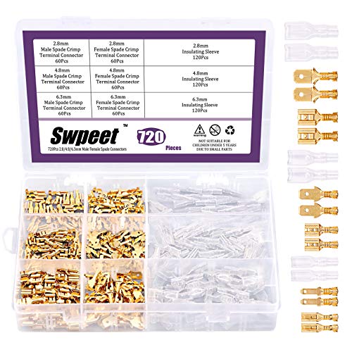 Swpeet 720Pcs Gold 2.8/4.8/6.3mm männlich und weiblich Spade Schnellverbinder Draht Crimp Terminal Block mit Isolierhülse Sortiment Kit perfekt für elektrische Verdrahtung Swpeet 720Pcs Gold 2.8/4.8/6.3mm männlich und weiblich Spade Schnellverbinder Draht Crimp Terminal Block mit Isolierhülse Sortiment Kit perfekt für elektrische Verdrahtung von Swpeet