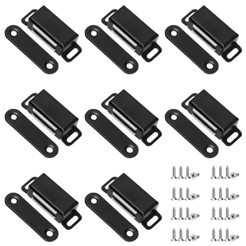 Swpeet 8 Pack 1,88 "x 0,59" schwarze kleine Edelstahl Schrank Magnetfang mit Schrauben Sortiment Kit, starke Tür Magnetfangen für Tür Küche Schrank Verschluss Schrank Tür Schließer von Swpeet