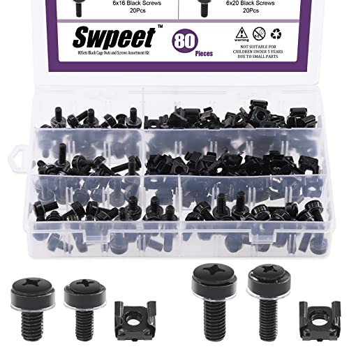 Swpeet 80 Packungen 4 Größen M5 M6 Schwarz Computer-Befestigung Käfigmuttern und Schrauben mit Metall- und Kunststoff-Unterlegscheiben-Sortiment Swpeet 80 Packungen 4 Größen M5 M6 Schwarz Computer-Befestigung Käfigmuttern und Schrauben mit Metall- und Kunststoff-Unterlegscheiben-Sortiment von Swpeet