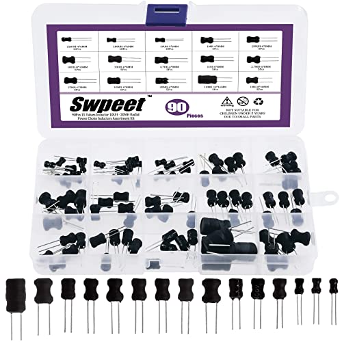 Swpeet 90 Stück 15 Werte Induktor 10UH – 20MH Sortiment Kit, hohe Selbstresonanz-Frequenz Choke Coil Induktoren DIP Radial Power Choke Induktoren für PVC oder UL Rohr (90) von Swpeet