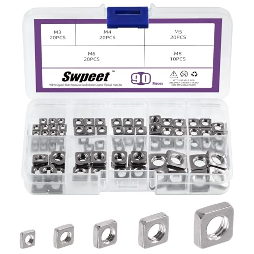 Swpeet 90Pcs 5 Größen M3 M4 M5 M6 M8 304 Edelstahl Metric Grob Gewinde Vierkantmuttern Sortiment Kit, Maschinenschraubenmutter Metric Grob Gewinde für Home Automotive Shop Gebrauch Swpeet 90Pcs 5 Größen M3 M4 M5 M6 M8 304 Edelstahl Metric Grob Gewinde Vierkantmuttern Sortiment Kit, Maschinenschraubenmutter Metric Grob Gewinde für Home Automotive Shop Gebrauch von Swpeet