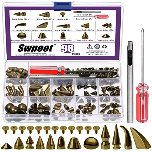 Swpeet 96 Sets 12-Stile Bronze Mixed Shape Spikes und Studs Metall Schraube Back Bullet Cone Studs und Spikes Nieten Leder Nieten Kit mit Installationswerkzeugen für DIY Handwerk Leder Handwerk Swpeet 96 Sets 12-Stile Bronze Mixed Shape Spikes und Studs Metall Schraube Back Bullet Cone Studs und Spikes Nieten Leder Nieten Kit mit Installationswerkzeugen für DIY Handwerk Leder Handwerk von Swpeet