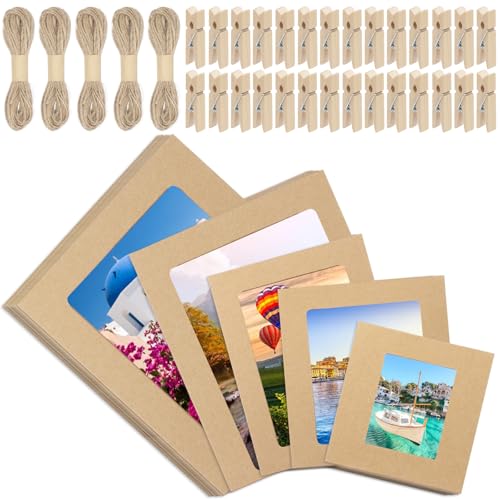 Swpeet Cardboard Paper Picture Frame DIY Hanging Kit (Buff) 105Pcs Papierfotorahmen Set, hängende Fotoanzeigerahmen, Karton-Bilderrahmen, schließt 3 Zoll/4 Zoll/5 Zoll/6 Zoll/7 Zoll hängende von Swpeet