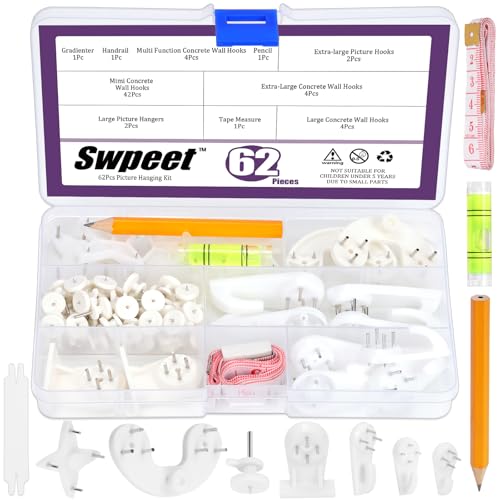 Swpeet Concrete Wall Hooks Kit Invisible Nail Wall Screw Hangers Picture Hanging Non-Trace Invisible Nail Wall Hooks Used in Drywall and Plastering Concrete Wall (N1) von Swpeet