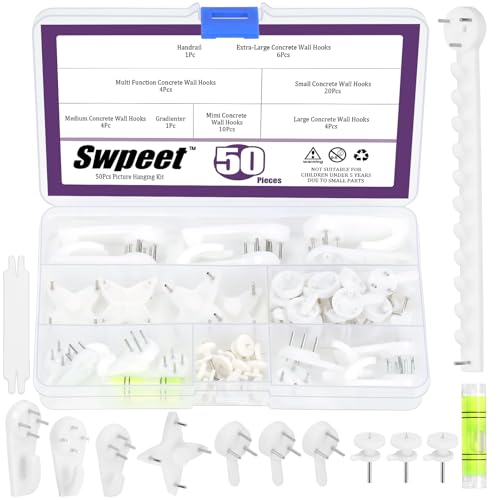 Swpeet Concrete Wall Hooks Kit Invisible Nail Wall Screw Hangers Picture Hanging Non-Trace Invisible Nail Wall Hooks Used in Drywall and Plastering Concrete Wall52Pcs Beton Wandhaken von Swpeet