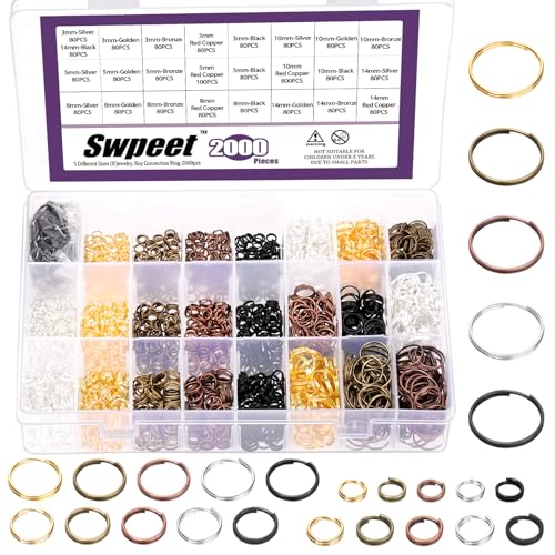 Swpeet Crafts Silver Small Key Rings for Crafts – Double Jump Rings Mini Split Rings for Jewelry Making - 800 Double Split Rings Assorted Small Keychain Rings Set (N2) 5-Größen Kleine Split Ring von Swpeet