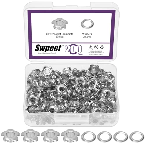 Swpeet Flower Eyelet Grommets (Silver)200Sets 3/16" (5mm) Silber Loch Blume Ösen Ösen Ösen Kit, Metall Ösen Kits Ösen Ösen zur Reparatur von Leinwand, Leder, Vorhänge von Swpeet