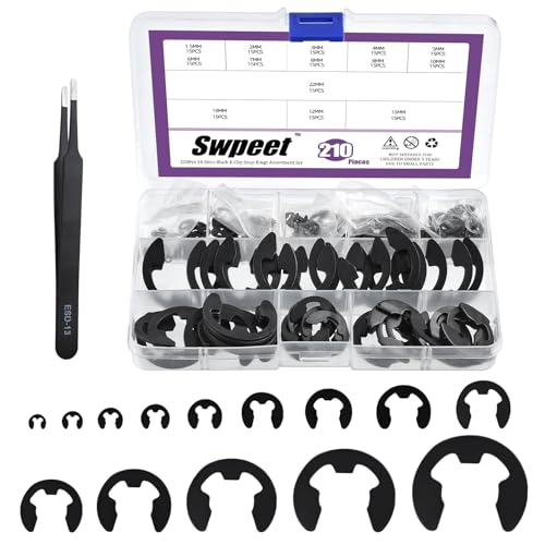 Swpeet Innenzahn-Sternsicherungsscheiben (Manganstahl E-Clips), M1.5 M2 M2.5 M3 M3.5 M4 M5 M6 M7 M8 M9 M10 M12 M15 Externe Sicherungsringe Sprengring E-Ring von Swpeet