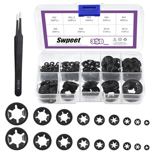 Swpeet Internal Tooth Star Lock Washers (Manganese Steel Tooth Lock Washers) M2 M2.5 M3 M4 M5 M6 M8 M10 M12 Feder Push On Sicherungsmuttern Speed Clips Innenzahn Sicherungsscheiben Retainer von Swpeet