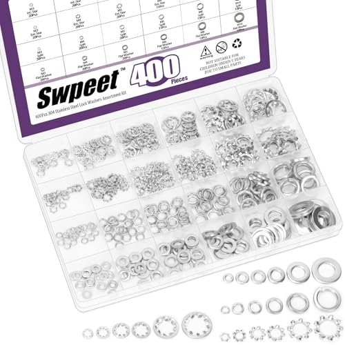 Swpeet Lock Washer Assortment Kit – Metric 400Pcs 4 Stile M3 M4 M5 M6 M8 M10 Edelstahl Lock Unterlegscheiben Sortiment Kit, externe Zahnscheiben, interne Zahnzahn gezackte Schloss/Split Lock/flache Swpeet Lock Washer Assortment Kit – Metric 400Pcs 4 Stile M3 M4 M5 M6 M8 M10 Edelstahl Lock Unterlegscheiben Sortiment Kit, externe Zahnscheiben, interne Zahnzahn gezackte Schloss/Split Lock/flache von Swpeet