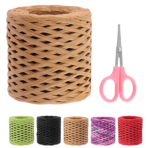 Swpeet Beautifu 1 Roll Light Kaffee 218 Yards Raffia Papier Craft Band mit Schere Sortiment Kit, natürliche Raffia String Kraft Craft Verpackung Papier Twine für Geschenke DIY von Swpeet