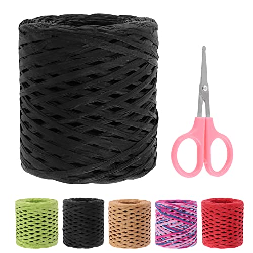 Swpeet 1-Rolle Schöne schwarze 218 Yards Raffia Papier Handwerk Band mit Schere Assortiment Kit, natürliche Raffia String Kraft Handwerk Verpackung Papier Twine für Geschenke DIY von Swpeet