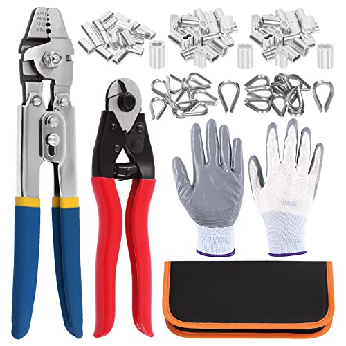 Swpeet Ratschen-Crimpzange für isolierte elektrische, 83Pcs Drahtseil Crimping Tool Set, Kabel Crimps bis zu 2,2mm und Kabelschneider bis zu 5/32", 3 Größe Aluminium Doppel Crimping Loop Hülse von Swpeet