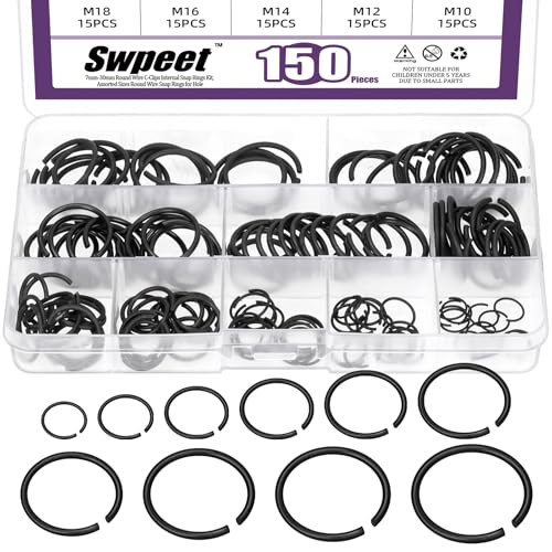 Swpeet Round Wire C-Clips Internal Snap Rings Assortment Kit (Retainer Clip)10 Größen 10mm-26mm M10 M12 M14 M16 M18 M22 M24 M25 M26 Runde Draht Snap Ringe für Welle von Swpeet