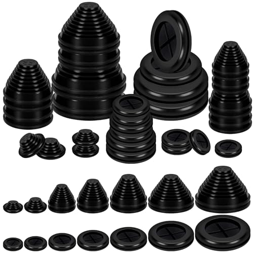 Swpeet Rubber Grommets Wire Protection,Closed Rubber Grommet,Firewall Solid Closed Hole 28Pcs 7 Größen 2 Typen Turm geformt und runde doppelseitige Gummitülle Kit, Bohrloch Runde Gummistopfen von Swpeet