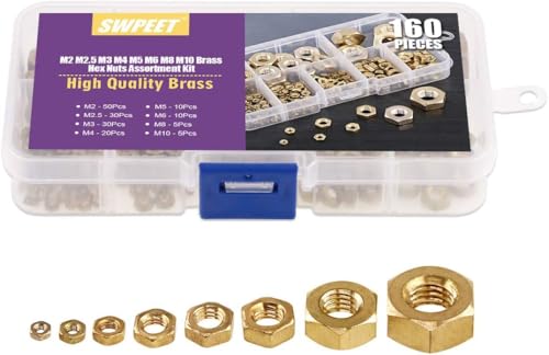 Swpeet Sechskantmuttern, metrisch, M2 M2.5 M3 M4 M5 M6 M8 M10, Messing, Vollfinish, perfekt für die Verwendung mit Angelrollen, Fahrrädern von Swpeet