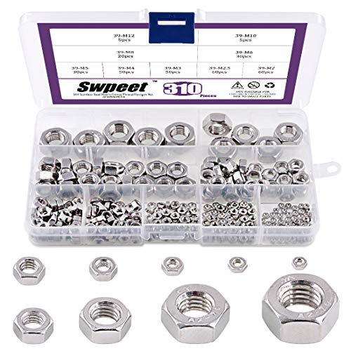 Swpeet Sechskantmuttern aus 304 Edelstahl, grobes Gewinde, 9 Größen - M2 M2.5 M3 M4 M5 M6 M8 M10 M12 von Swpeet