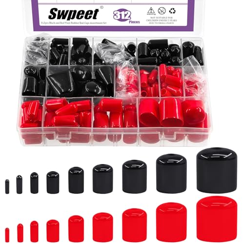 Swpeet Vinyl Rubber End Caps, 150 Pack Flexible Bolt Screw Covers Caps Round Thread Protector Caps for Metal Tubing Rod Bolts, Black (312) 312Pcs 9 Größen 2mm 3mm 4.5mm 6mm 7mm 8mm 9.5mm 12mm 20mm von Swpeet
