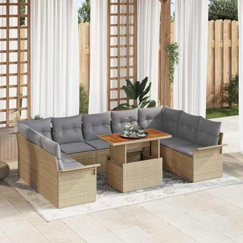 10-teiliges Garten Esszimmer Set mit Kissen Beige Poly Rattan Akazie, Gartentisch Stühlen Gartenmöbel Set for Outdoor Essbereich Balkon Café3349377 10-teiliges Garten Esszimmer Set mit Kissen Beige Poly Rattan Akazie, Gartentisch Stühlen Gartenmöbel Set for Outdoor Essbereich Balkon Café3349377 von Swpsd