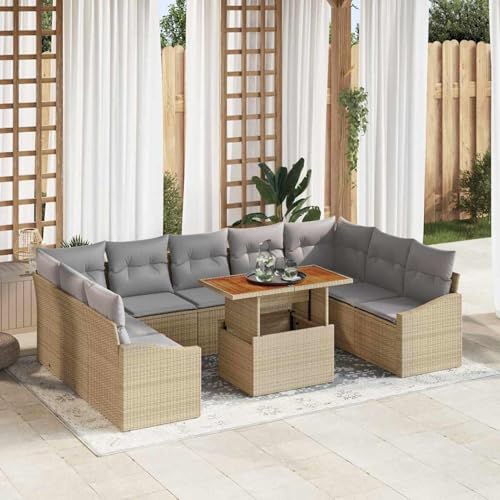 10-teiliges Garten Esszimmer Set mit Kissen Beige Poly Rattan Akazie, Gartentisch Stühlen Gartenmöbel Set for Outdoor Essbereich Balkon Café3349881 10-teiliges Garten Esszimmer Set mit Kissen Beige Poly Rattan Akazie, Gartentisch Stühlen Gartenmöbel Set for Outdoor Essbereich Balkon Café3349881 von Swpsd