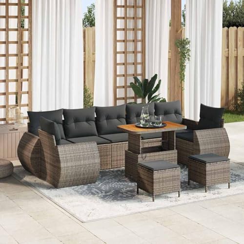 10-teiliges Garten Sofa Set mit Kissen Grau Poly Rattan Akazie, Modulares Gartenmöbel-Set für Balkon Terrasse und Café3361863 10-teiliges Garten Sofa Set mit Kissen Grau Poly Rattan Akazie, Modulares Gartenmöbel-Set für Balkon Terrasse und Café3361863 von Swpsd