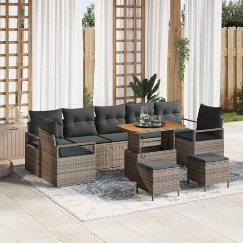 10-teiliges Garten Sofa Set mit Kissen Grau Poly Rattan Akazie, Modulares Gartenmöbel-Set für Balkon Terrasse und Café3362513 10-teiliges Garten Sofa Set mit Kissen Grau Poly Rattan Akazie, Modulares Gartenmöbel-Set für Balkon Terrasse und Café3362513 von Swpsd