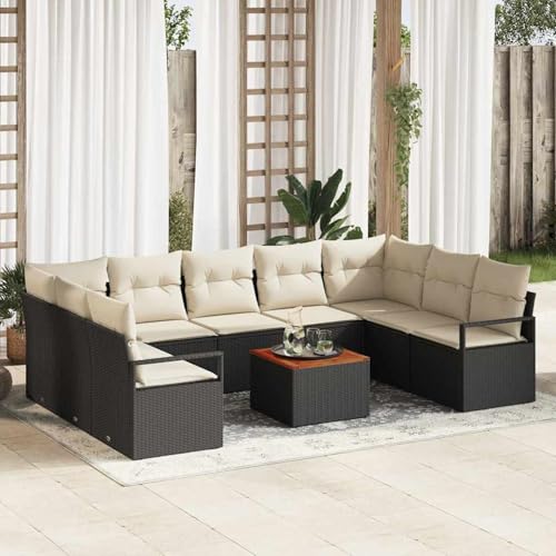 10-teiliges Garten Sofa Set mit Kissen Schwarz, 2-Sitzer Garten Sofa mit Kissen Schwarz, Modulares Gartenmöbel-Set für Balkon Terrasse und Café von Swpsd
