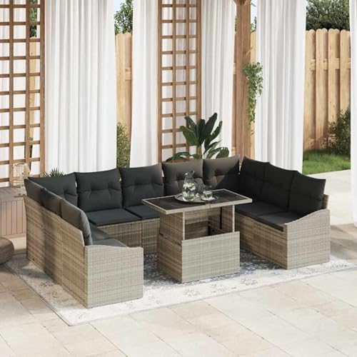 10-teiliges Garten Sofa Set mit Kissen in Hellgrau Poly-Rattan, Modulares Gartenmöbel-Set für Balkon Terrasse und Café3349068 10-teiliges Garten Sofa Set mit Kissen in Hellgrau Poly-Rattan, Modulares Gartenmöbel-Set für Balkon Terrasse und Café3349068 von Swpsd