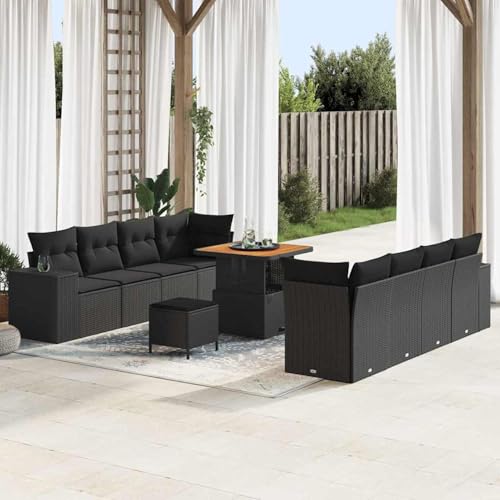 11-Teiliges Garten Sofa Set mit Kissen Schwarz Poly Rattan Akazie, Modulares Gartenmöbel-Set für Balkon Terrasse und Café3363924 11-Teiliges Garten Sofa Set mit Kissen Schwarz Poly Rattan Akazie, Modulares Gartenmöbel-Set für Balkon Terrasse und Café3363924 von Swpsd
