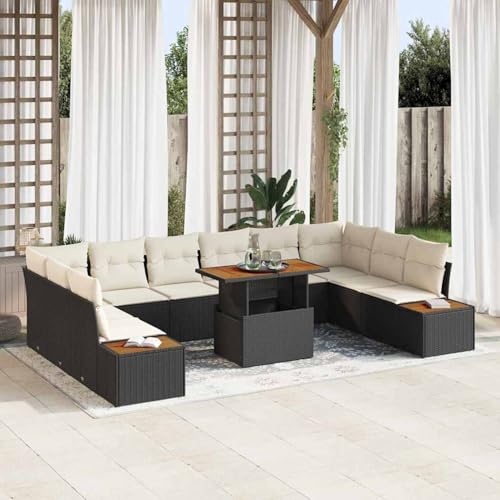 11-teiliges Garten-Essgruppen-Set mit Kissen Schwarz Poly-Rattan Akazie, Gartentisch Stühlen Gartenmöbel Set for Outdoor Essbereich Balkon Café3350104 11-teiliges Garten-Essgruppen-Set mit Kissen Schwarz Poly-Rattan Akazie, Gartentisch Stühlen Gartenmöbel Set for Outdoor Essbereich Balkon Café3350104 von Swpsd