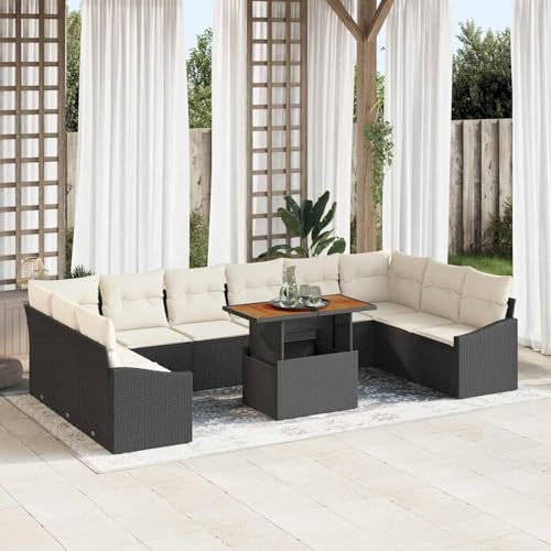 11-teiliges Garten Esstischset mit Kissen Schwarz Poly Rattan Akazie, Gartentisch Stühlen Gartenmöbel Set for Outdoor Essbereich Balkon Café3349886 11-teiliges Garten Esstischset mit Kissen Schwarz Poly Rattan Akazie, Gartentisch Stühlen Gartenmöbel Set for Outdoor Essbereich Balkon Café3349886 von Swpsd