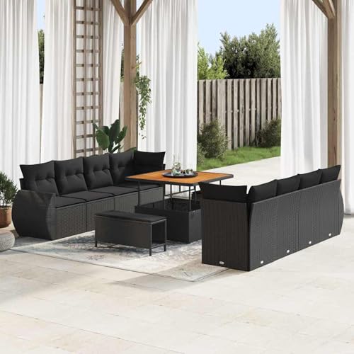 11-teiliges Garten Sofa Set mit Kissen Schwarz, 3-teiliges Garten Essgruppe mit Kissen Schwarz, Modulares Gartenmöbel-Set für Balkon Terrasse und Café 11-teiliges Garten Sofa Set mit Kissen Schwarz, 3-teiliges Garten Essgruppe mit Kissen Schwarz, Modulares Gartenmöbel-Set für Balkon Terrasse und Café von Swpsd