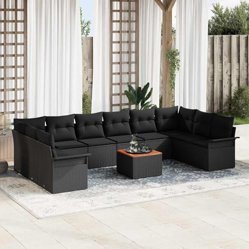 11-teiliges Garten Sofa Set mit Kissen Schwarz Poly Rattan Akazie, Lounge Möbel Gartenmöbel-Set für Balkon Terrasse und Café3347380 11-teiliges Garten Sofa Set mit Kissen Schwarz Poly Rattan Akazie, Lounge Möbel Gartenmöbel-Set für Balkon Terrasse und Café3347380 von Swpsd