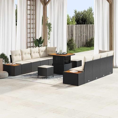 11-teiliges Garten Sofa Set mit Kissen Schwarz Poly Rattan Akazie, Modulares Gartenmöbel-Set für Balkon Terrasse und Café3364835 11-teiliges Garten Sofa Set mit Kissen Schwarz Poly Rattan Akazie, Modulares Gartenmöbel-Set für Balkon Terrasse und Café3364835 von Swpsd