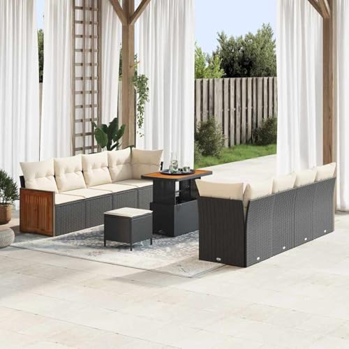 11-teiliges Garten-Sofa-Set mit Kissen Schwarz Poly Rattan Akazie, Modulares Gartenmöbel-Set für Balkon Terrasse und Café3365230 11-teiliges Garten-Sofa-Set mit Kissen Schwarz Poly Rattan Akazie, Modulares Gartenmöbel-Set für Balkon Terrasse und Café3365230 von Swpsd