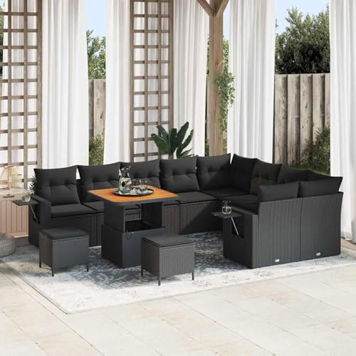 12-teilige Garten Sofa Set mit Kissen Schwarz, 3-teilige Garten Essgruppe mit Kissen Schwarz, Modulares Gartenmöbel-Set für Balkon Terrasse und Café 12-teilige Garten Sofa Set mit Kissen Schwarz, 3-teilige Garten Essgruppe mit Kissen Schwarz, Modulares Gartenmöbel-Set für Balkon Terrasse und Café von Swpsd
