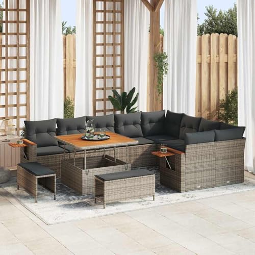 12-teiliges Garten Sofa Set mit Kissen Grau Poly-Rattan Akazie, Modulares Gartenmöbel-Set für Balkon Terrasse und Café3363208 12-teiliges Garten Sofa Set mit Kissen Grau Poly-Rattan Akazie, Modulares Gartenmöbel-Set für Balkon Terrasse und Café3363208 von Swpsd
