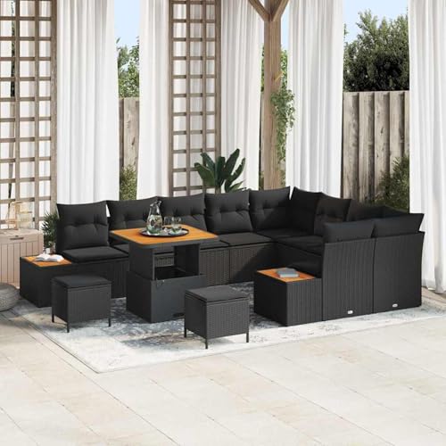 12-teiliges Garten-Sofa-Set mit Kissen Schwarz, 3-teilige Garten-Essgruppe mit Kissen Schwarz, Modulares Gartenmöbel-Set für Balkon Terrasse und Café 12-teiliges Garten-Sofa-Set mit Kissen Schwarz, 3-teilige Garten-Essgruppe mit Kissen Schwarz, Modulares Gartenmöbel-Set für Balkon Terrasse und Café von Swpsd